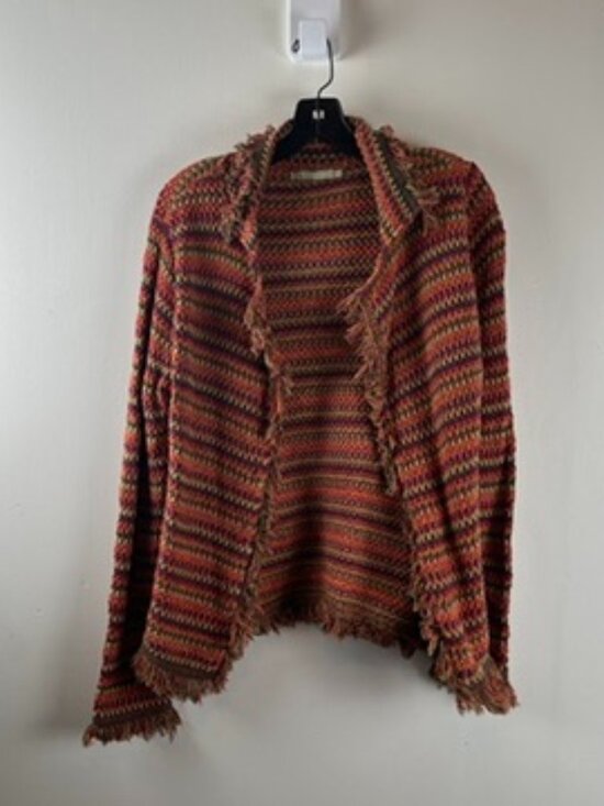 Vintage Sweaters - Vintage Multicolored Striped With Fringed Relis Knitwear Cardigan medium